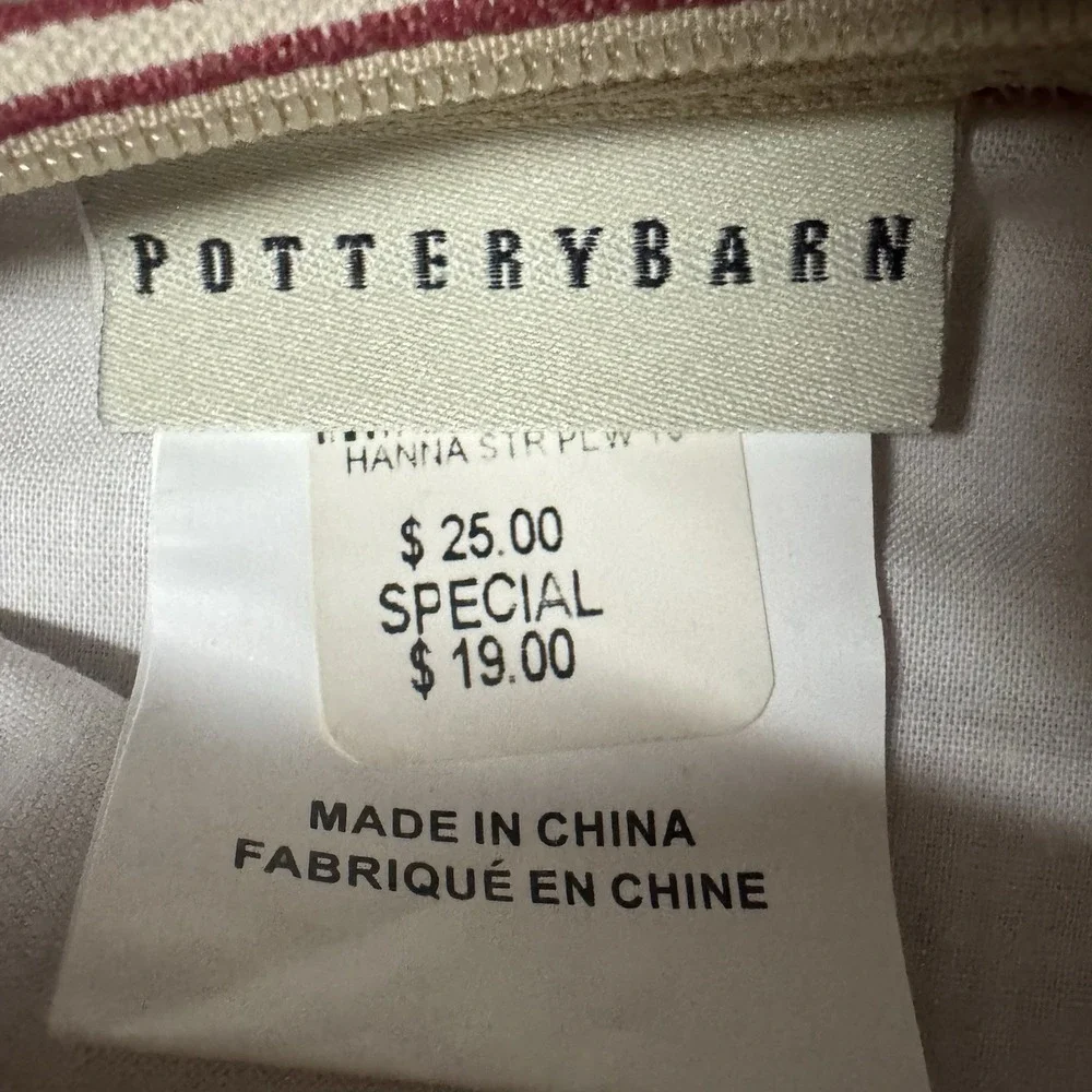Pottery Barn Red Tan Striped Throw Pillow Cover 18